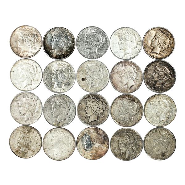 Lot of (20) $1 Peace Silver Dollar Coins Culls