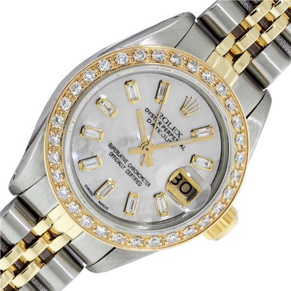 Rolex Ladies Two Tone Mother of Pearl Diamond Datejust Wristwatch