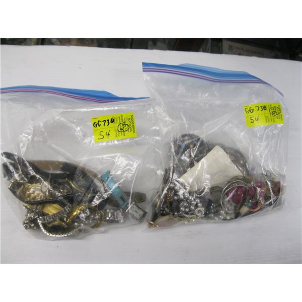 2 BAGS OF COSTUME JEWELLERY, WATCHES, ETC.