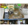 Image 1 : 2 BOXES OF VARIOUS DISHES, VASE, CALCULATOR, CANDLEHOLDER, ETC.