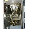 Image 2 : TOTE W/VARIOUS SILVERWARE & BRASS GOBLETS, CANDLE HOLDERS, ETC.