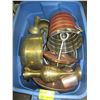 Image 1 : TOTE W/VARIOUS COPPER & BRASS LOOK PLATTERS, MUGS, FIGURINES, ETC.