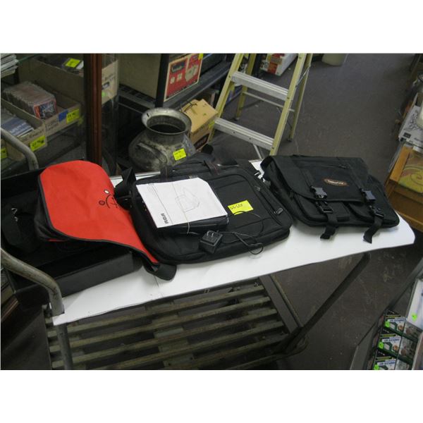 SM. PORTABLE RCA DVD PLAYER IN CASE & ASST. COMPUTER BAGS