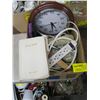 Image 1 : VARIOUS EXTENSION CORDS, MULTI PLUG INS, CLOCK, BIBLE, PLAYING CARDS, ETC.