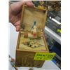 Image 2 : WOODEN POP UP BOX W/PELICAN INSIDE, SM METAL DECORATIVE BIRDCAGE & 2 GLASS ART PEACOCKS?