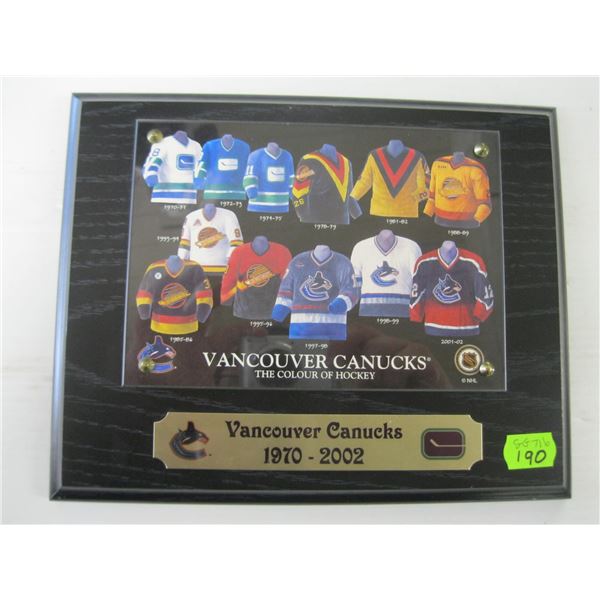 VANCOUVER CANUCK JERSEY PLAQUE, JERSEYS FROM 1970-2002