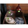 Image 2 : BOX OF MISC. LIDDED CHINA DISHES, BOTTLES, ETC.