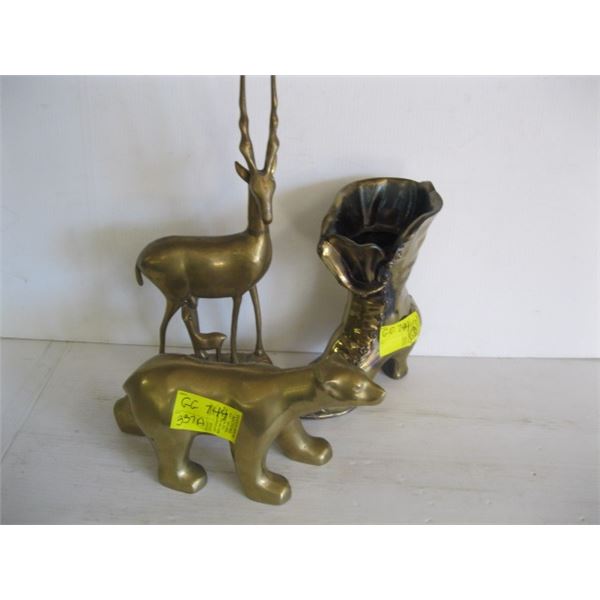 3 BRASS PIECES, BEAR, ANTELOPE & BOOT