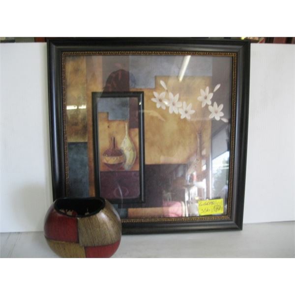 FRAMED PRINT & SM VASE