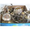 Image 1 : BOX OF SILVERPLATE CANDLEHOLDERS, SALT & PEPPER SHAKERS, ETC.