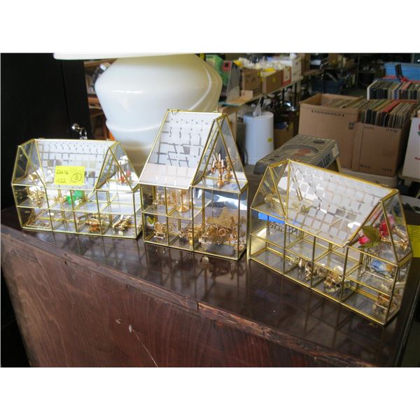 3 SM DISPLAY CABINETS W/ASST. BRASS FIGURINES