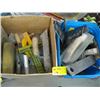 Image 1 : BOX & BUCKET OF ASST. TILE TOOLS, SCRAPERS, TROWELS, ETC.