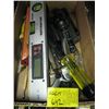 Image 1 : BOX OF MISC. TOOLS, LEVEL, SCREWDRIVERS, FLASHLIGHTS, ETC.