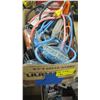 Image 1 : BOX OF MISC. EXTENSION CORDS W/MULTI ENDS, ETC.