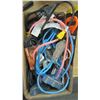 Image 2 : BOX OF MISC. EXTENSION CORDS W/MULTI ENDS, ETC.