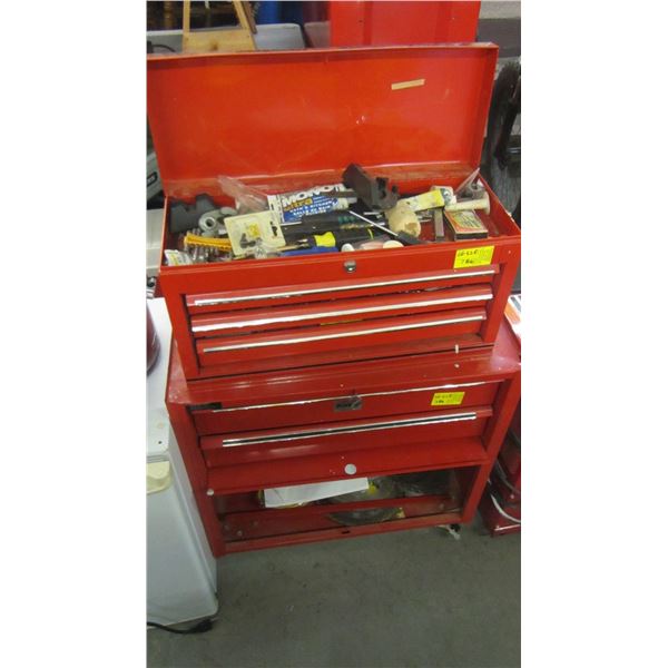 RED TOOLBOX W/ASST. TOOLS, WRENCHES, ETC.