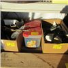 Image 1 : 2 BOXES OF MISC. & BIN OF ASST. ELECTRICAL TOOLS, PLANER BLADES, ETC.