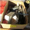 Image 2 : 2 BOXES OF MISC. & BIN OF ASST. ELECTRICAL TOOLS, PLANER BLADES, ETC.
