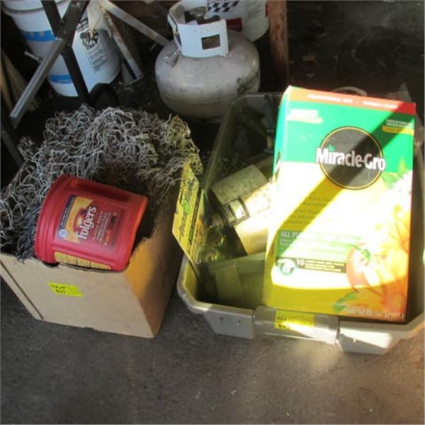 2 BOXES OF MISC. GARDEN SPRINKLERS, SPRAYERS, NETTING, ETC.