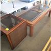 Image 1 : GLASS TOP COFFEE TABLE & END TABLE & A REED BACKED UPHOLSTERED SEAT ARMCHAIR