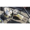 Image 1 : PULL BEHIND SPRAYER & PULL BEHIND FERTILIZER SPREADER W/SPRINKLER, ETC., SPRAYER HAS BROKEN WHEEL