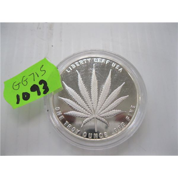 1 OZ SILVER .999 (TAX EXEMPT)COIN WITH CANNIBIS LEAF