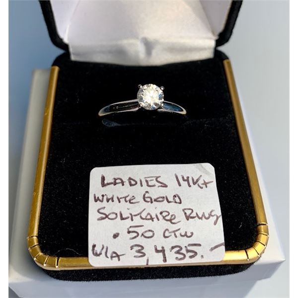 LADIES 14KT WHITE GOLD SOLITAIRE RING - .50 TCW w/A - $3,435. - SZ 7 1/4