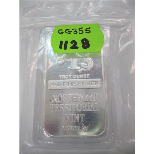 1 TROY OZ. NW TERRITORIAL MINT SILVER (99.9%) BAR - TAX EXEMPT