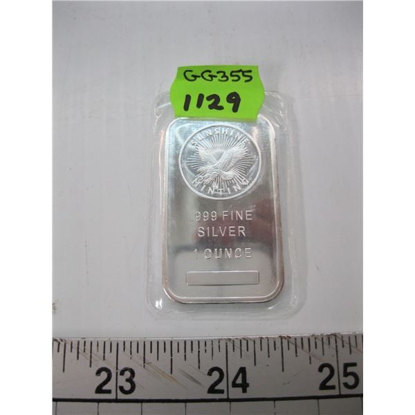 1 OZ. SUNSHINE MINTING SILVER (99.9%) BAR - TAX EXEMPT