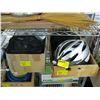 Image 1 : WOODEN TRAY WITH BICYCLE HELMET WITH KNEE PADS AND A BOX OF ASSORTED TIMERS