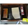 Image 1 : WOODEN MAGAZINE HOLDER, BOX WITH BONANZA DVD SET, WOOD JEWELERY BOX ETC