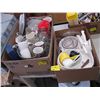 Image 1 : 2 BOXES OF MISC GLASSES, BAKING DISHES, KNIVES, CUPS ETC