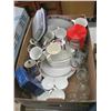 Image 2 : 2 BOXES OF MISC GLASSES, BAKING DISHES, KNIVES, CUPS ETC