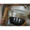 Image 2 : BIN AND BOX OF MISC KITCHEN ITEMS, PRINTER, VIDEO TAPES ETC