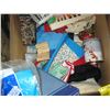 Image 2 : BOX OF MISC VHS TAPES, MATERIAL, GLASSES, ETC.