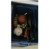 Image 2 : BOX OF MISC EXERCISE BALLS, TENNIS RACKETS, BASEBALL GLOVES ETC