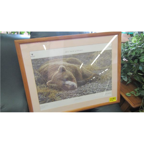 FRAMED ROBERT BATEMAN 2011 SHOW OF HEARTS PRINT OF GRIZZLY AT REST