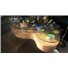 Image 1 : KIDNEY SHAPED GLASS TOP COFFEE TABLE WITH 2 MATCHING ROUND END TABLES