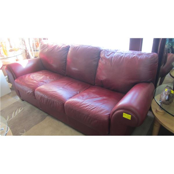 MAROON LEATHER SOFA AND LOVE SEAT