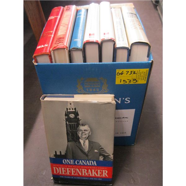 BOX OF HARDCOVER BOOKS DIEFENBAKER, CANADA, ETC.