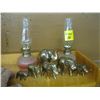 Image 1 : 2 DECORATIVE OIL LAMPS AND 6 BRASS ELEPHANTS.