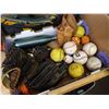 Image 2 : BOX WITH ASSORTED BASEBALL GLOVES AND BALLS