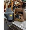 Image 1 : ONE MOTOR CYCLE SEAT AND BOX OF ASSORTED MOTOR CYCLE PARTS