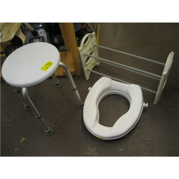 BATHTUB STOOL, TOILET SEAT AND RACK