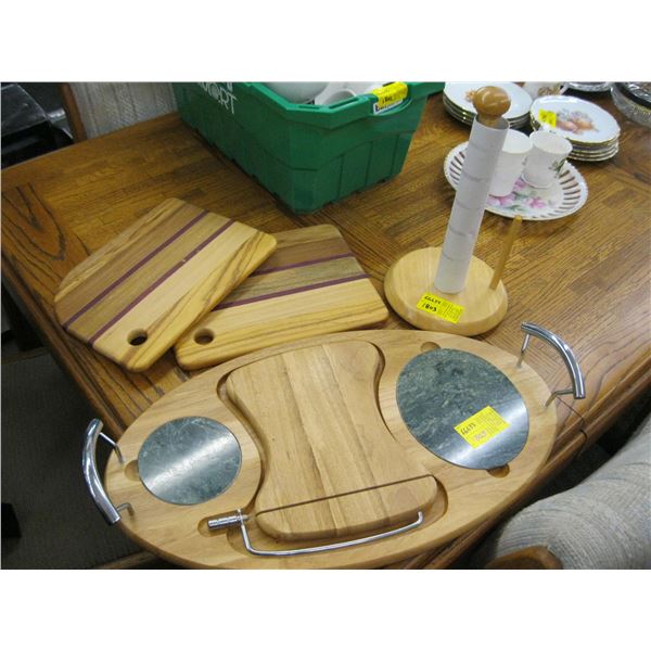 CHEESE CUTTING AND SERVING PLATTER, CUTTING BOARDS AND PAPER TOWEL HOLDER