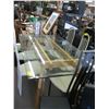 Image 1 : WOOD BASE GLASS TOP TABLE AND 6 METAL CHAIRS.