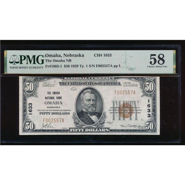 1929 $50 Omaha NE National PMG 58