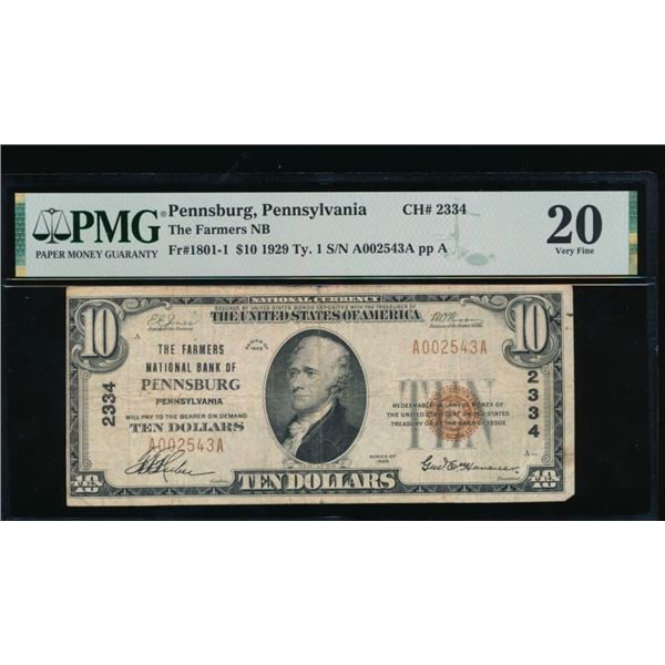 1929 $10 Pennsburg PA National PMG 20