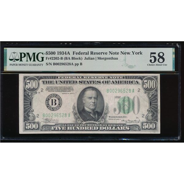 1934A $500 New York FRN PMG 58