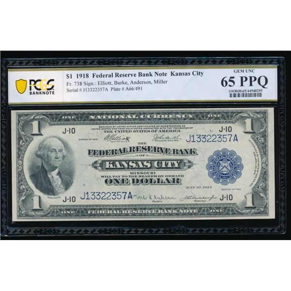 1918 $1 Kansas City FRBN PCGS 65PPQ